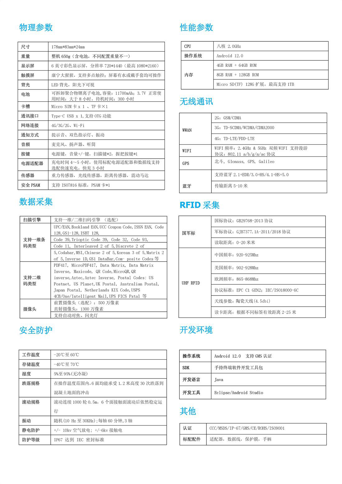 N72SH军工级RFID手持读写器(UHF)超高频RFID手持终端机参数图